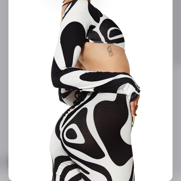 Sydney Jaded London Black and White Chaotic Monochrome Print Wide Leg Trousers - Picture 5 of 14